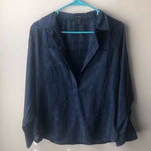 Petite Ann Taylor Navy Blue Button Down Blouse